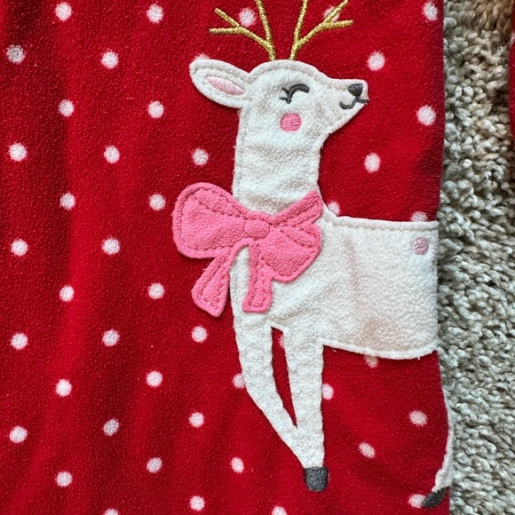 Carter’s Red Polka Dot Reindeer Footed Pajamas Fleece Pj's size 18 months - Picture 4 of 6